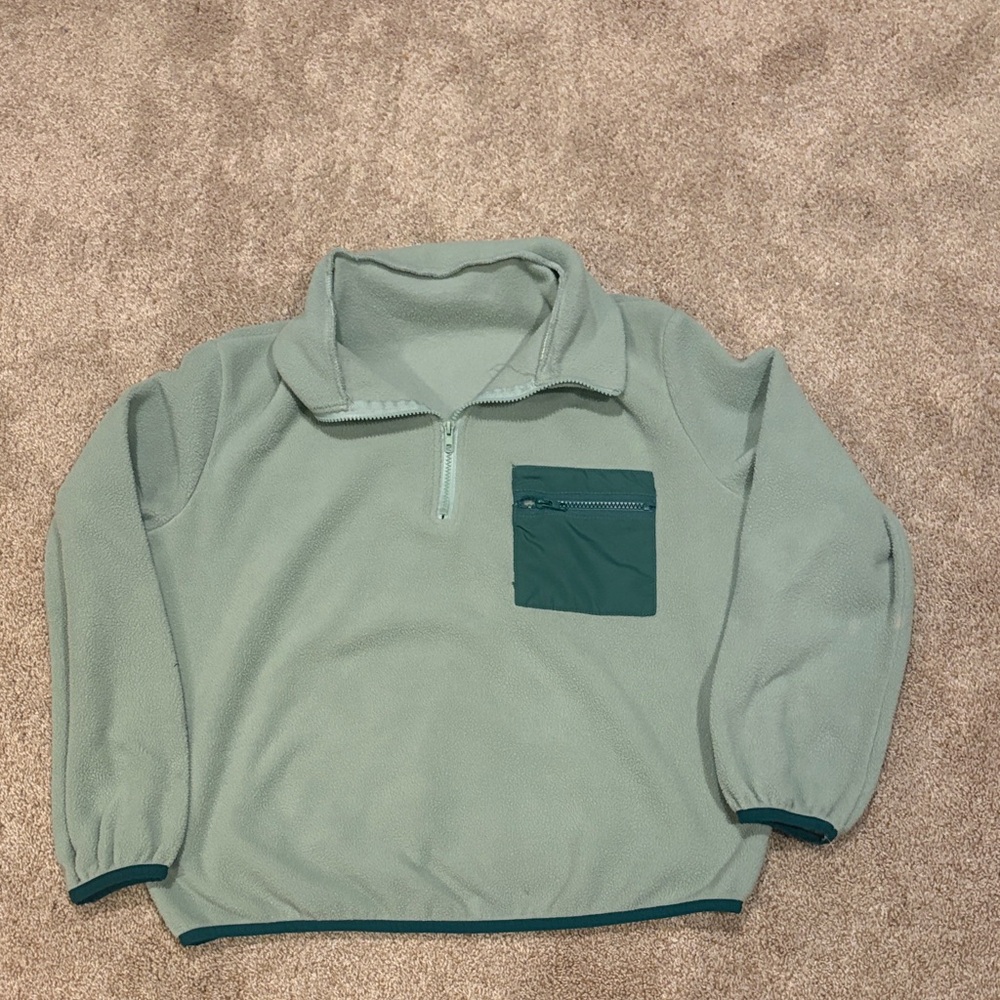 Cozy Mint Green Quarter-Zip Fleece Pullover